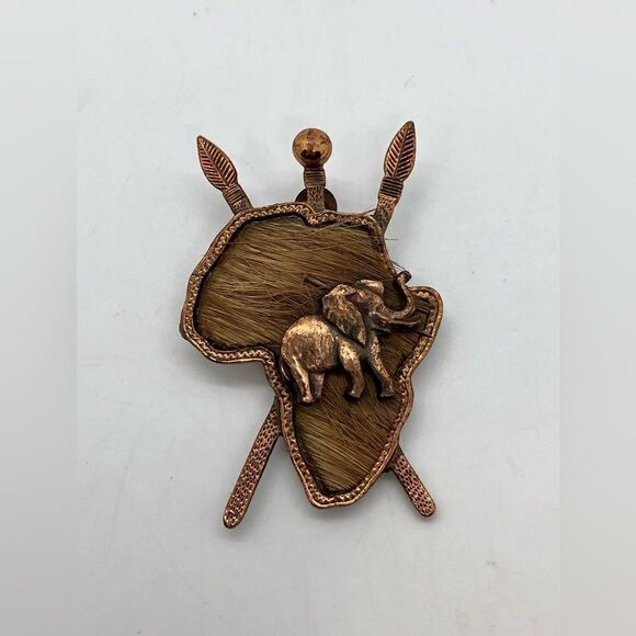 Copper Toned African Elephant Pendant Charm or Brooch Piece - Picture 3 of 16